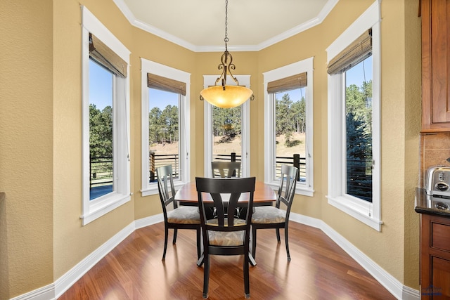 dining room featuring crown molding and hardwood / wood-style floors