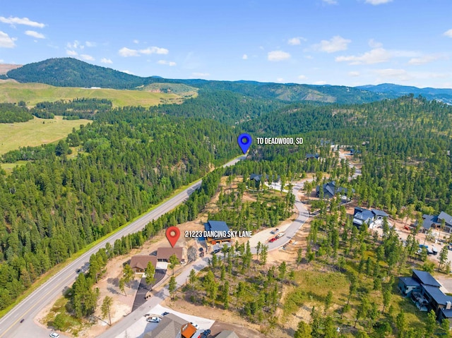 birds eye view of property featuring a mountain view