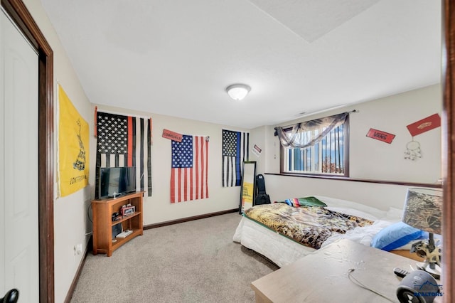 carpeted bedroom with a closet