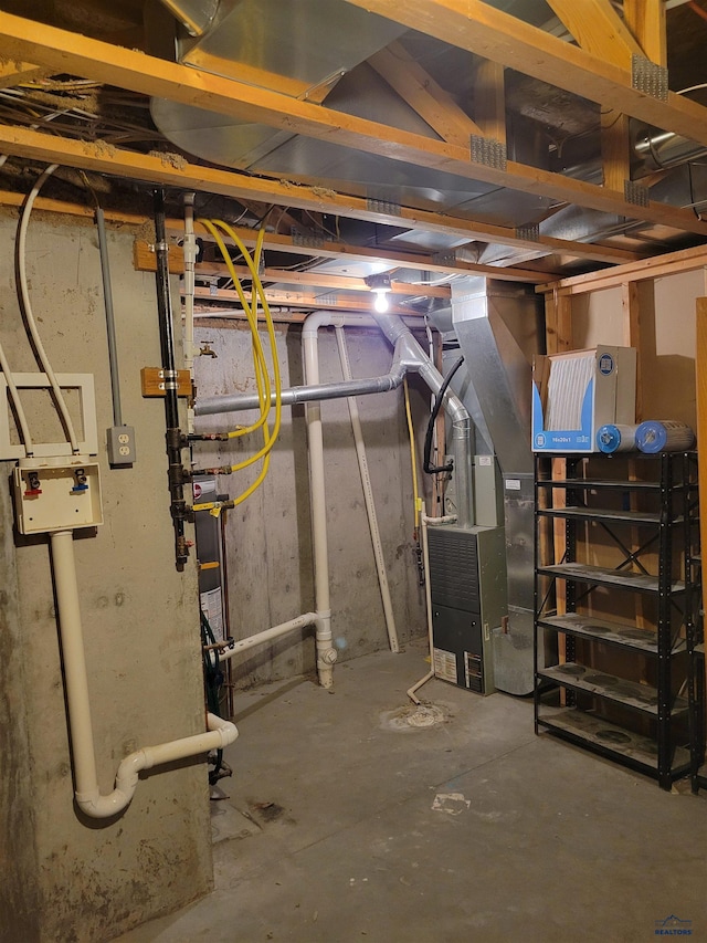 basement with heating unit