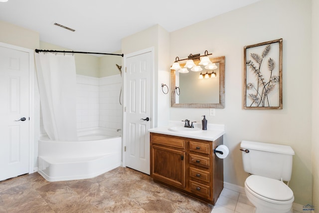 full bathroom with vanity, toilet, and shower / bath combo