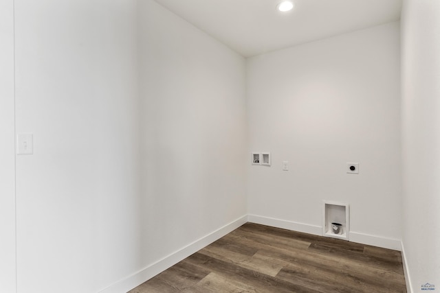 laundry area with dark wood-type flooring, hookup for a washing machine, and hookup for an electric dryer