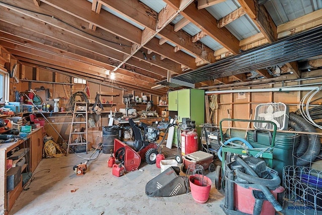 garage featuring a workshop area