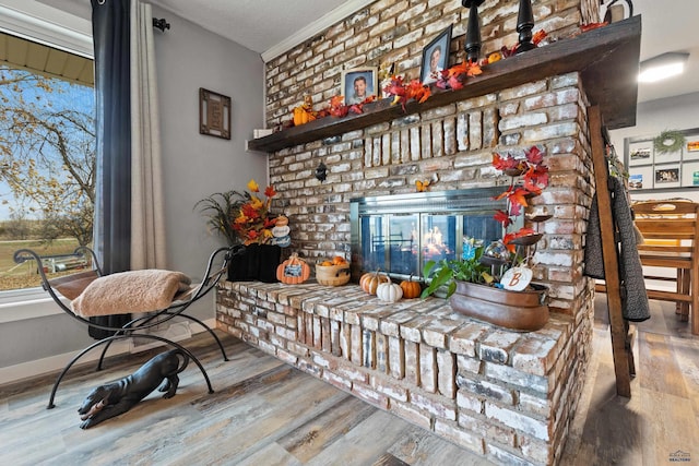 interior space featuring ornamental molding and hardwood / wood-style flooring