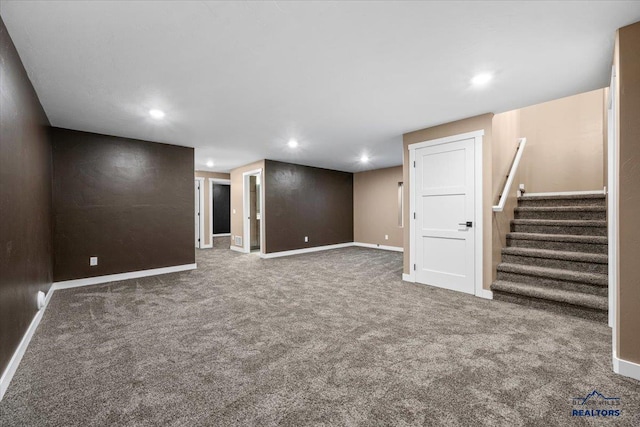 basement with carpet flooring