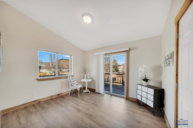 interior space featuring a wealth of natural light, light hardwood / wood-style flooring, and lofted ceiling