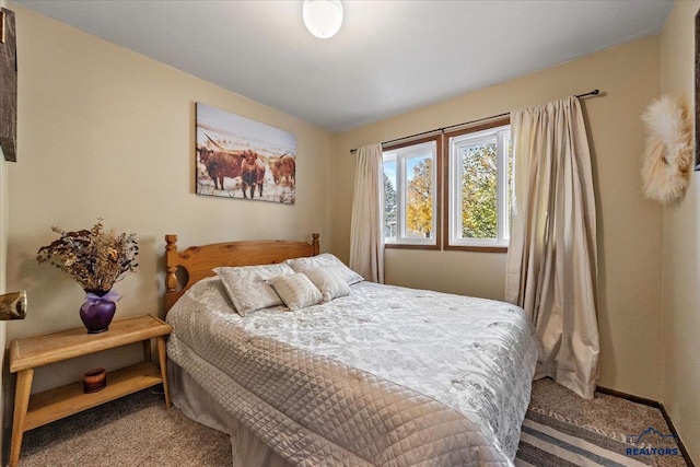 bedroom with light carpet