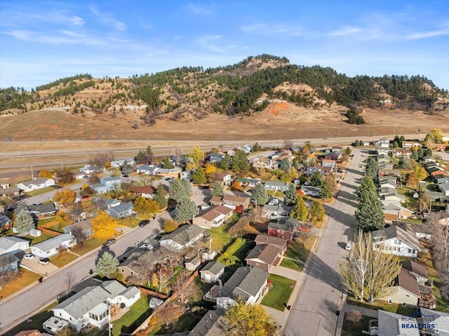 birds eye view of property with a mountain view