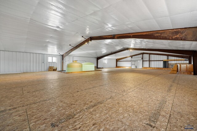 garage with wood walls