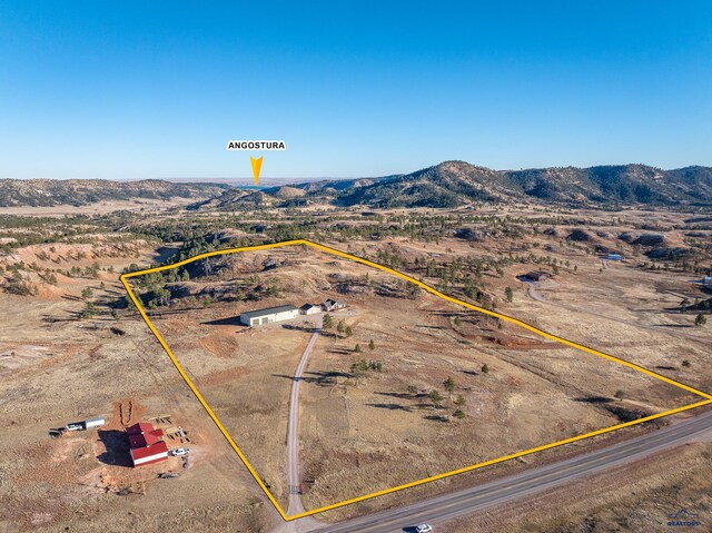 birds eye view of property featuring a mountain view