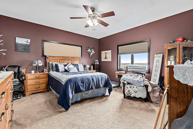 bedroom with carpet flooring and ceiling fan