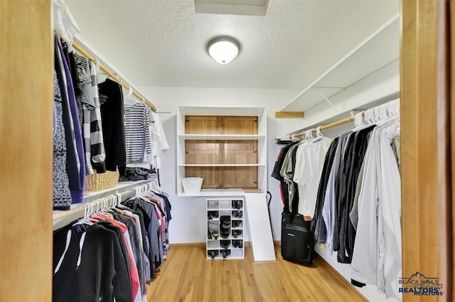 spacious closet featuring light wood-type flooring