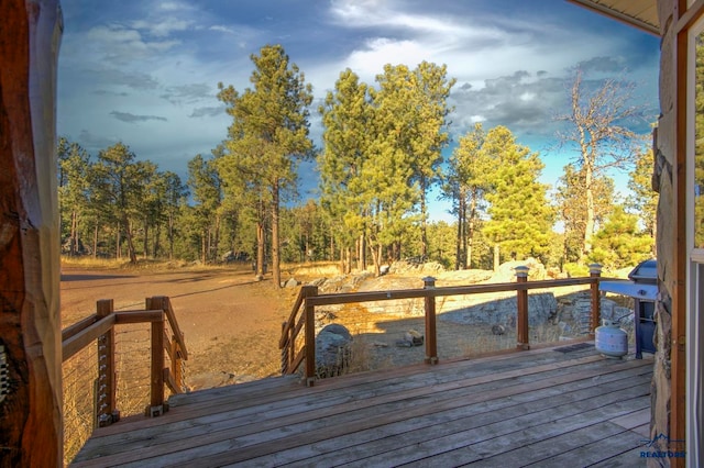 wooden deck with grilling area