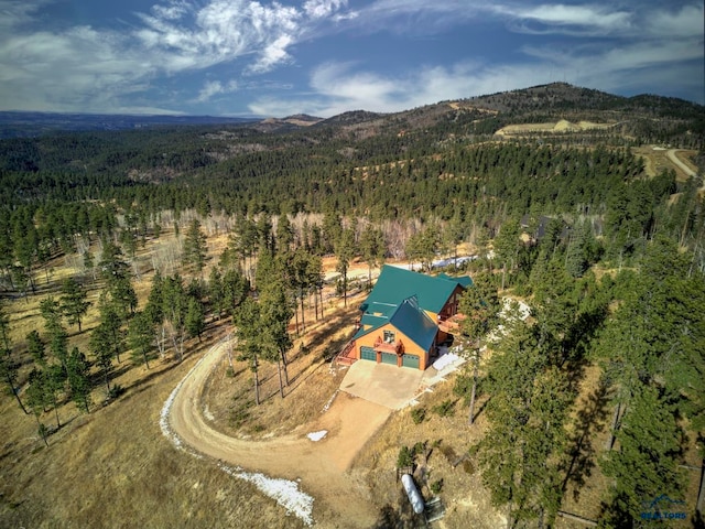 drone / aerial view featuring a mountain view