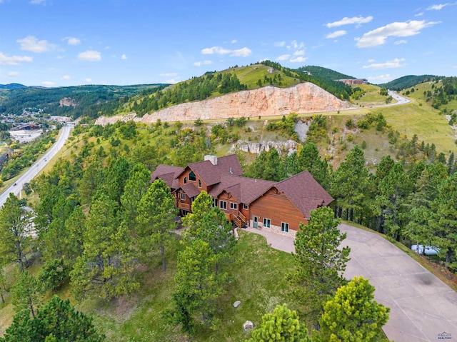 birds eye view of property featuring a mountain view