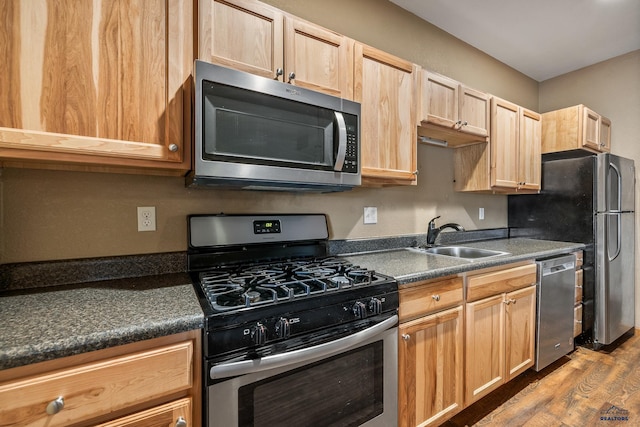 kitchen with hardwood / wood-style flooring, sink, and appliances with stainless steel finishes