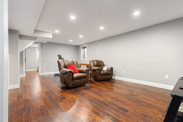 living room with dark wood-type flooring