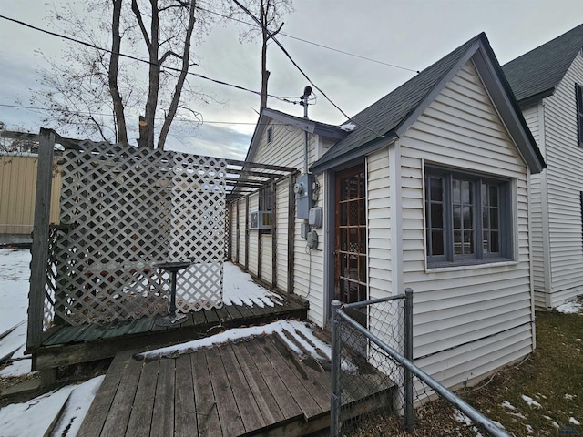 view of snow covered property