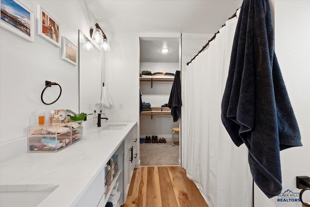 bathroom featuring hardwood / wood-style floors and vanity