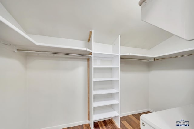 spacious closet with dark hardwood / wood-style floors