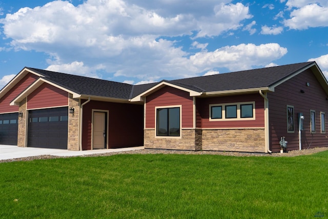 1152 Single Tree Dr Lot 24A, Piedmont, SD 57769 - single story home with an attached garage, stone siding, a front yard, concrete driveway, and roof with shingles