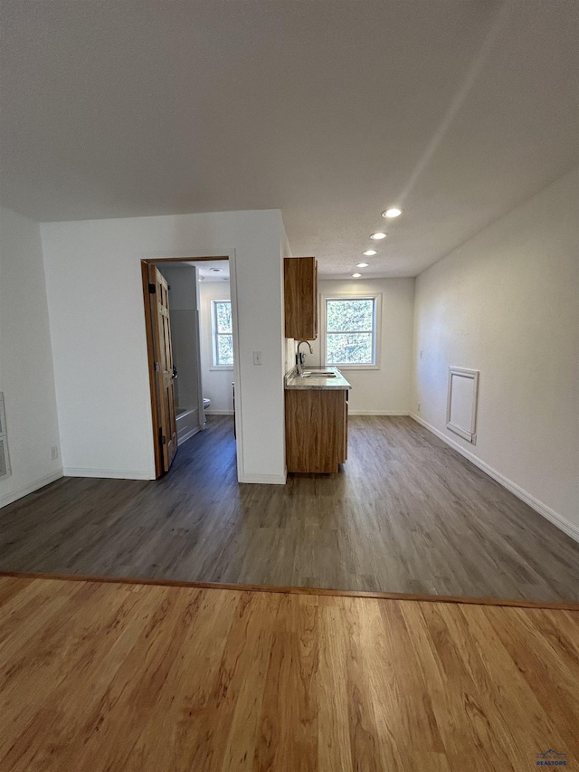 kitchen with hardwood / wood-style floors and sink