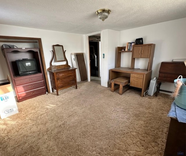 bedroom featuring carpet floors and a textured ceiling