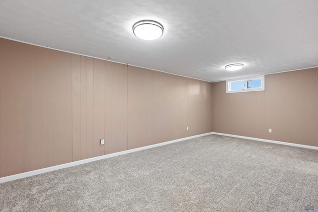 basement featuring carpet flooring