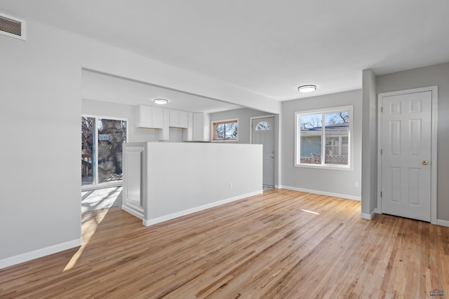 unfurnished living room with light hardwood / wood-style floors