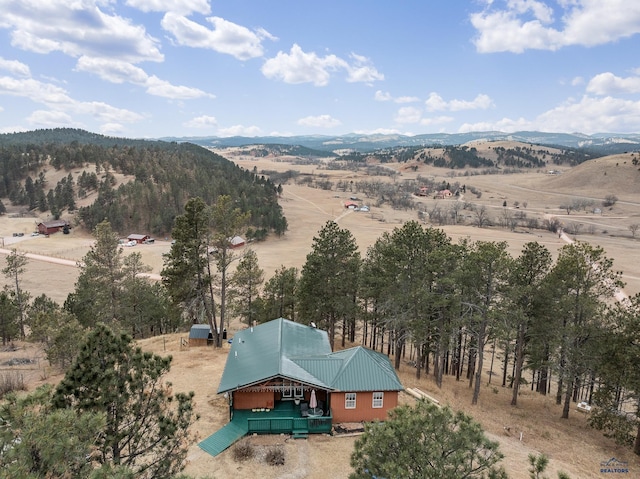 aerial view featuring a mountain view and a rural view