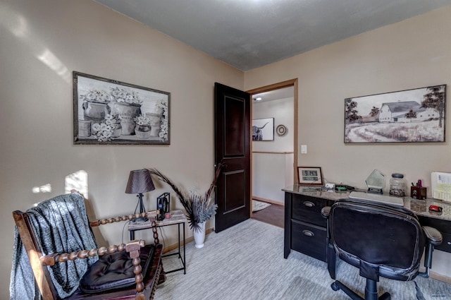 home office featuring light colored carpet