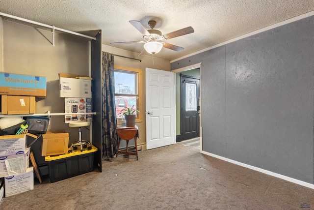 210 E Montana, Rapid City, SD 57701 - interior space with a textured ceiling, ornamental molding, carpet, and a ceiling fan