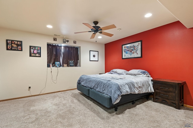 bedroom featuring carpet flooring and ceiling fan