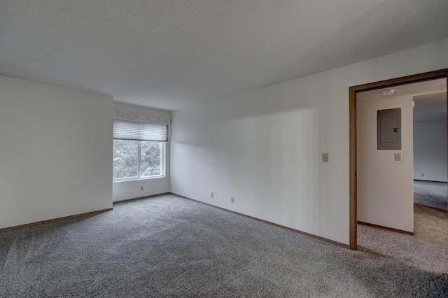 carpeted spare room with electric panel