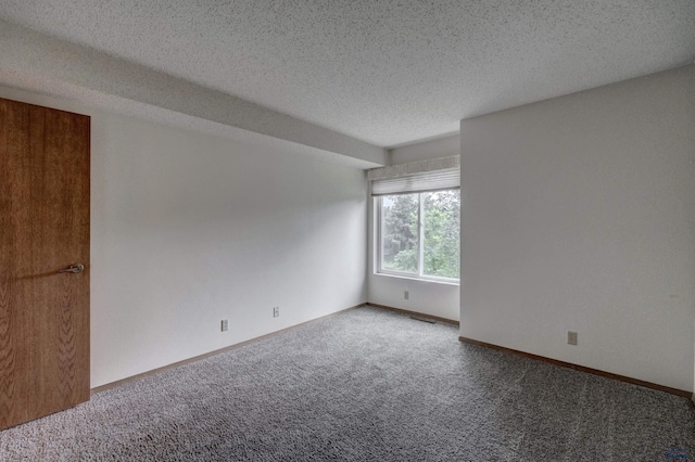 empty room with carpet flooring and a textured ceiling