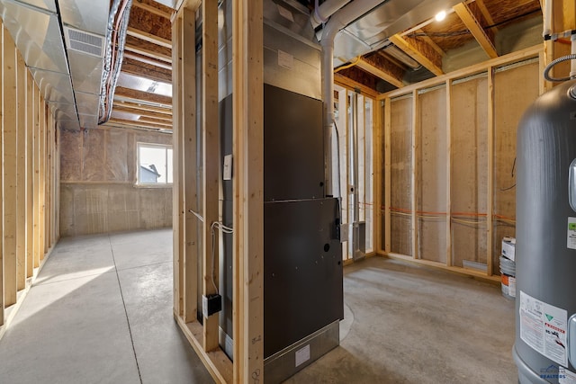 basement featuring water heater