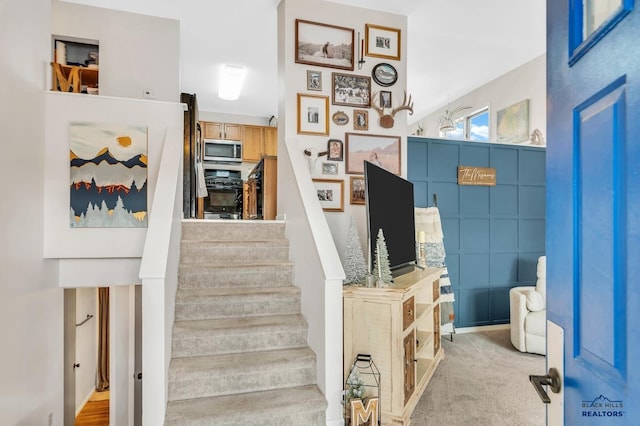 staircase with carpet flooring