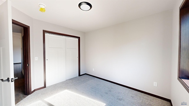 unfurnished bedroom featuring carpet floors and a closet