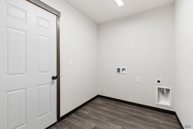 laundry area with dark wood-type flooring, hookup for a washing machine, and hookup for an electric dryer