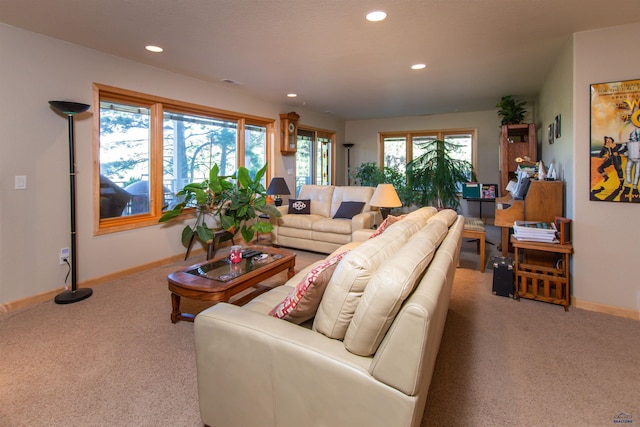 carpeted living room featuring a healthy amount of sunlight