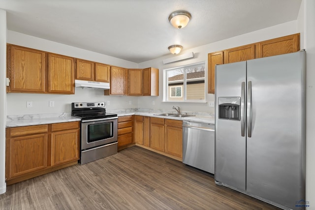 kitchen featuring sink, dark hardwood / wood-style flooring, and stainless steel appliances