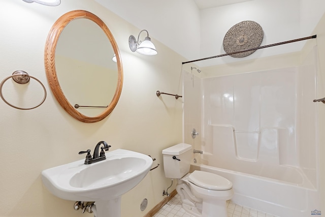 full bathroom with shower / washtub combination, toilet, and sink