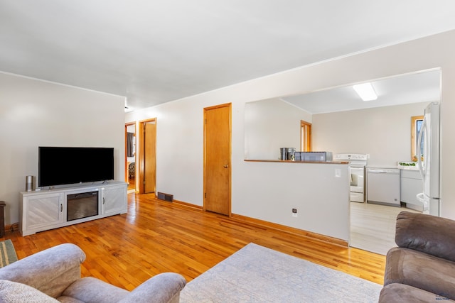 living room with light hardwood / wood-style floors