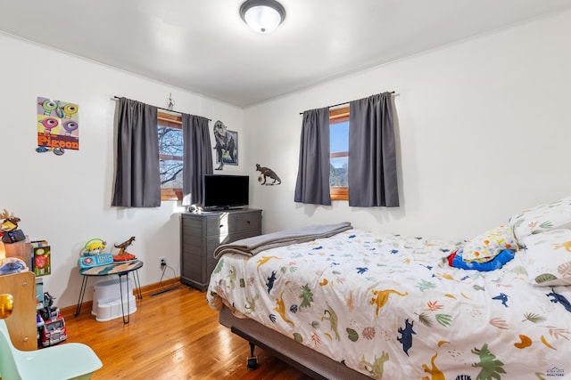 bedroom featuring multiple windows and hardwood / wood-style flooring