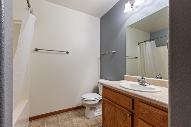 full bathroom featuring vanity, toilet, and shower / bath combo with shower curtain