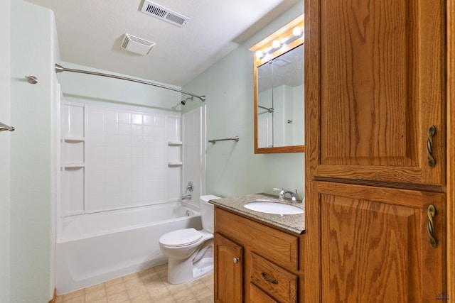 full bathroom with vanity, bathtub / shower combination, and toilet