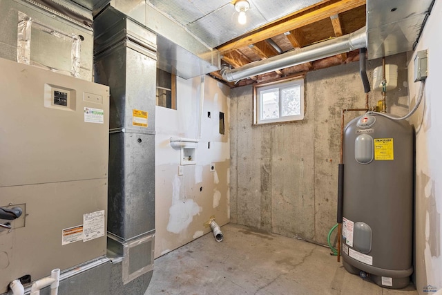 utilities featuring water heater and heating unit