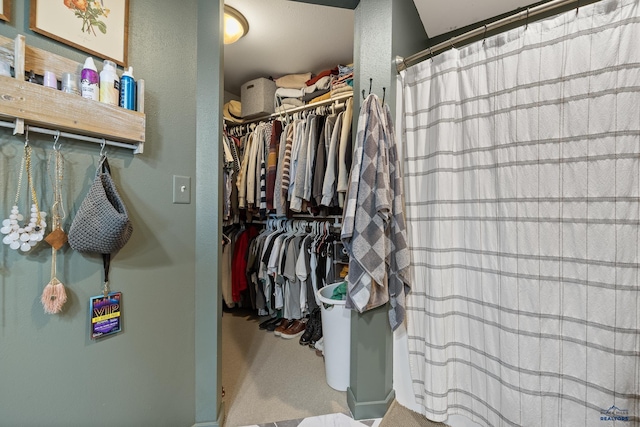 walk in closet featuring carpet