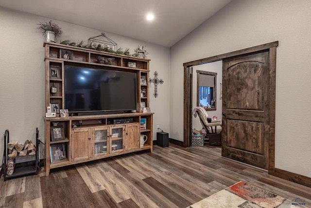 23232 Clear Creek Rd, Rapid City, SD 57702 - living room with lofted ceiling and dark hardwood / wood-style flooring