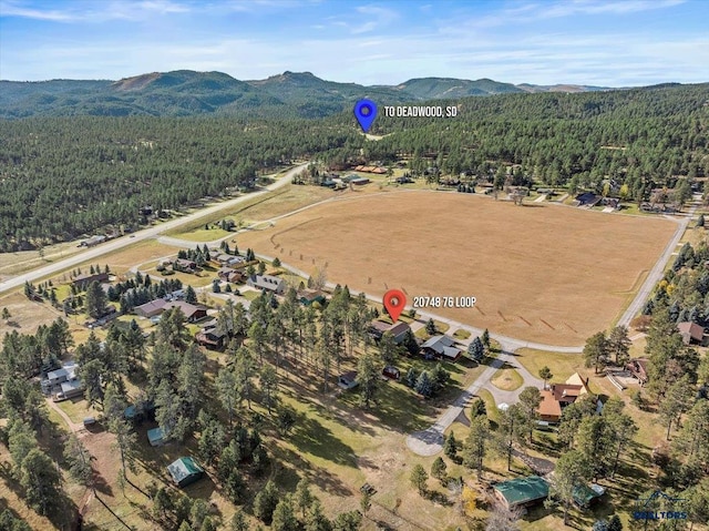 birds eye view of property with a mountain view